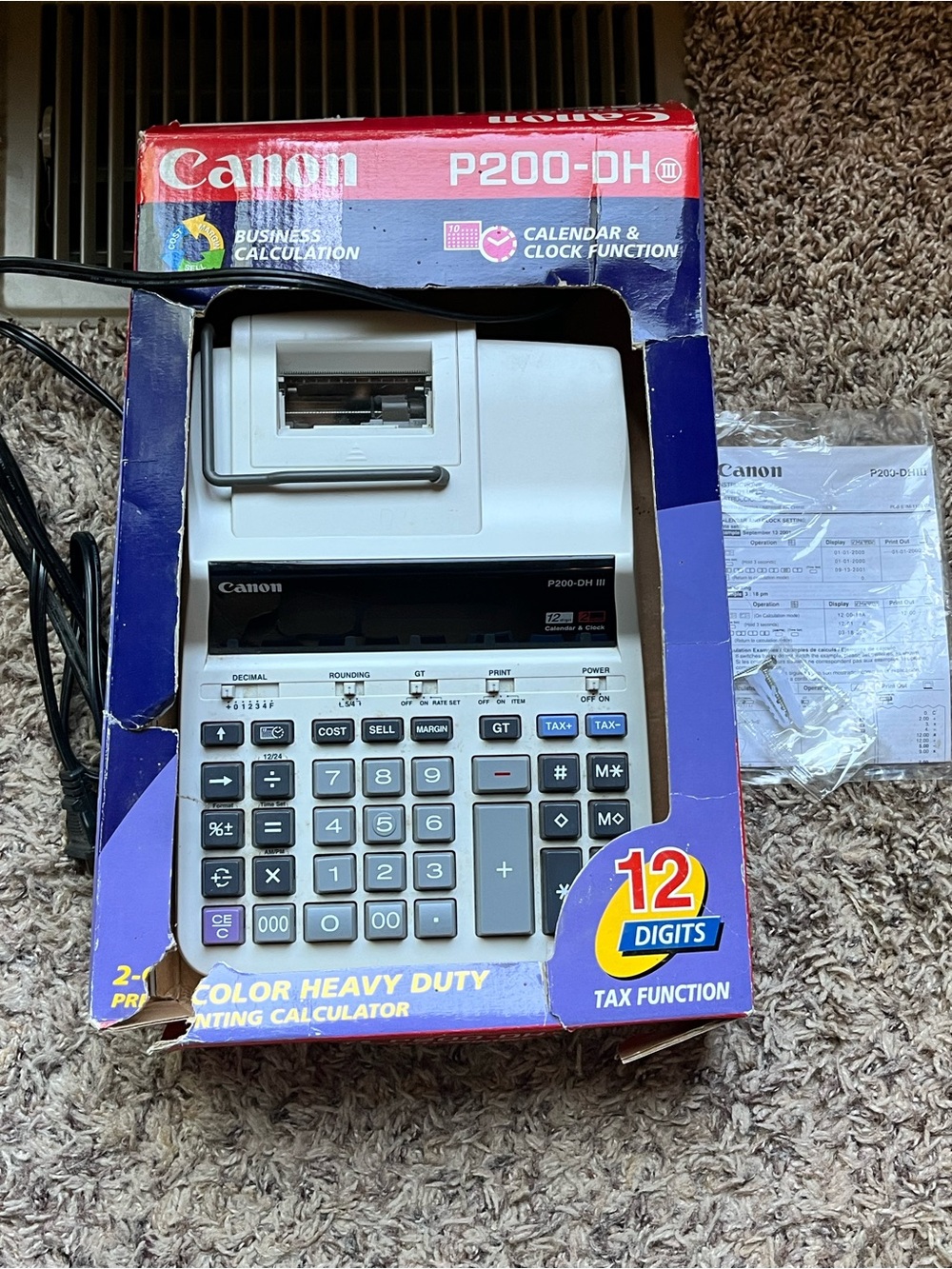 Canon P23-DH III Desktop Printing Calculator And Power Adaptor/Instructions/Box